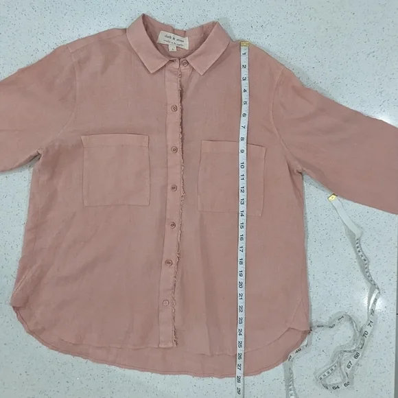 Cloth & Stone 100% Linen Pale Pink Button Down Shirt Collared Long Sleeve L - Picture 4 of 9